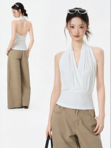 iiiamx | Áo Nữ V-Neck Quây Không Tay Trắng Đeo Được Mùa Hè