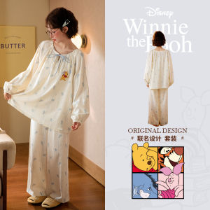 Đồ Ngủ Cotton Dài Tay Mùa Xuân Thu Dễ Thương Cho Nữ Quần Áo Mặc Nhà Thoải Mái Mặc Ngoài Trời Quần Áo Mặc Nhà Disney Winnie the Pooh