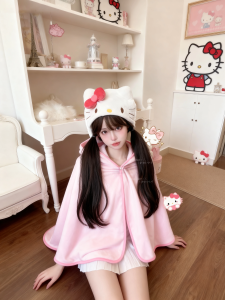 Thickened Coral Fleece Kitty Cat Shoulder Shawl Blanket Portable Office Nap Cover Air Conditioner Blanket Warm Cartoon Polyester Fiber