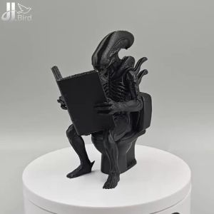 1pc alien reading on the toilet collectible figurines funny sci-fi statue size 3.86in height 3.15in width 1.97in length