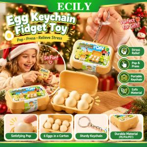 ECILY🔥New upgraded🔥 Egg Button Clicker Keychain Stress Relief Fidget Toy 10.7cm ABS 6 Buttons Portable Keyring for Adults Kids Christmas New Year Gift