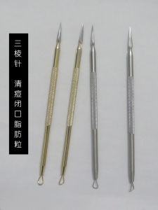 AISIA Stainless Steel Triple Pyramid Needle Double Head Acne Tool Blackhead Removal Beauty Needle for Facial Skin Care