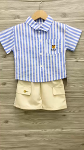 Terno for kids boy cute polo blue stripes outfit 1-5yrs old E13