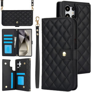 Card Case For Samsung Mobile Phone Case With Diagonal Strap lanyard Wallet Bag Case Flip Leather Case With Card Holder Casing Protective Shell For Samsung Galaxy S23 Ultra S24 Plus S24 Ultra S23 Plus S23 FE S22 Plus S21 Ultra Note20 Ultra Cards Slot Case