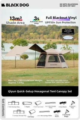 BLACK DOG | Outdoor Quick Set Up Hexagonal Tent Tarp