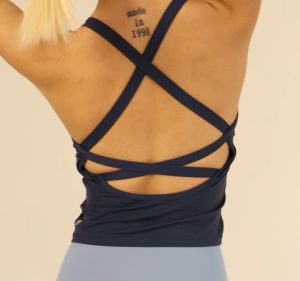 Moving Peach Yoga Tank Top For Women Sport Crop Top Cross-Hollow Back Dance Top  Breathable Soft Anti-Pilling Fixed Bra Cups Gym Daily wear CVF