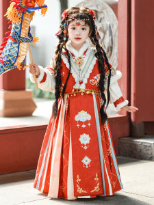 New Winter Childrens National Style New Years Gown Girls Ethnic Costume Hanfu Skirt Long Sleeve Thickened Cotton Inner