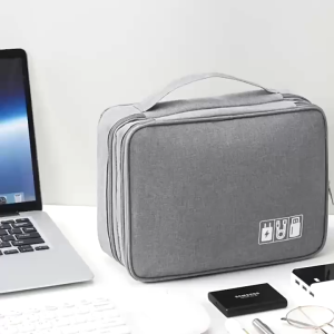 BECORATE Three-layer Travel Digital Storage Bag Data Cable Organizer Bag Portable Waterproof Carrying Bag with Mesh Pocket Separation Adjustable Compartments Durable Materials Perfect Size for Tech Essentials