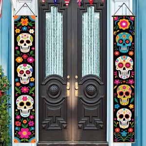 Day Of The Dead Sugar Skull Halloween Door Couplet Banner Porch Indoor Outdoor Yard Party Decor Holiday Photography Ornament