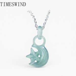 TIMESWIND Natural Original A-type Jade Star Moon Hollow Pendant S925 Silver Women Necklace Fashion Jewelry with Certificate