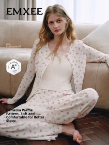 EMXEE | Ladies Autumn and Winter Camellia Honecomb Pajama Long Sleeve Home Suit