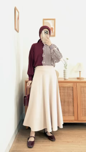 YANIS Blouse Wanita Rayon Twill Kombinasi Salur Atasan Wanita Casual