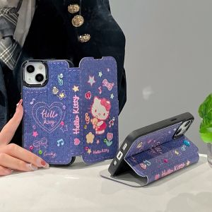 CrashStar Denim Cloth Flip Folding Stand Shockproof Phone Case For iPhone 14 Pro Max 13 Pro Max 12 Pro Max 11 Pro Max Cartoon Cute Full Cover Phone Casing Fashion Foldable Holder Phone Cover Shell Hot Sale