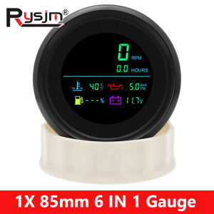 RYSJM | Universal 85MM 6 In 1 Gauge Multi-Function Tachometer Tach Fuel Gauge Water Temp Oil Pressure Voltmeter Hour Meter For Boat Car