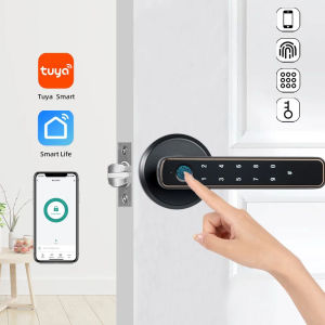 Tuya Bluetooth APP Smart Fingerprint Door Lock With Password Mechanical Key Unlocking For Wooden Door Single Handle Smart life