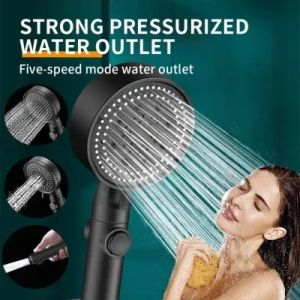 Shower Head Water Saving Black 5 Mode Adjustable High Pressure Shower One-key Stop Water Shower Bathroom Accessories / Shower Head Speeds Kepala Shower Kamar Mandi Filter Ion Shower Head