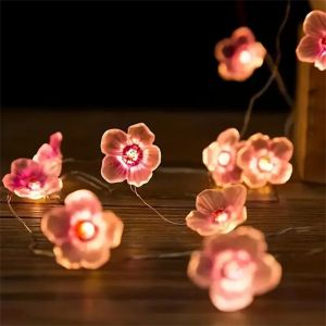 1PC 2M ยาว 20LED Cherry Blossom Fairy ไฟสีชมพูใช้แบตเตอรี่ เหมาะสําหรับในร่มตกแต่งพวงหรีด