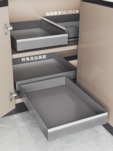 Corner Kitchen Cabinet Pull out Drawer Rack Deep Shelf Storage Organizer Modern Simple Style Spice Storage Rack Aluminum Material