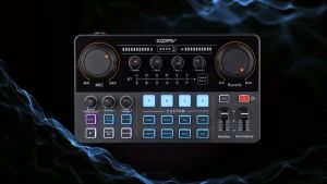 KOORFLY KF04 Multi-Efek 48V Live Soundcard Live Mixer - 4 DIY Efek Suara/12 Efek RGB/ Untuk Konten Kreator Audio Live stream Karaoke Sound card