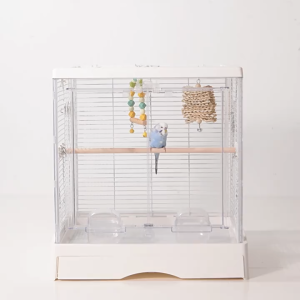 BUCATSTATE 50cm Premium Acrylic Bird Cage | Large Double Front Doors | Pull-Out Easy-Clean Tray | Clear View Habitat for Budgies Cockatiels Lovebirds & Small Parrots