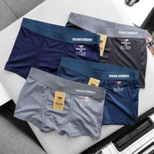 Hộp 4 Quần lót nam boxer thun lạnh lỗ kim cao cấp chính hãng PIGOFASHION bo dệt mác Ép Nhiệt thông hơi Kháng Khuẩn QLBX04 - 4 màu