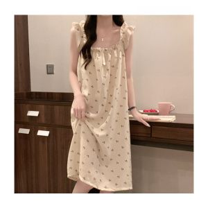 MONLEYTA | Summer Womens Sleepwear Thin Woven Fabric With Chest Pad Sleeveless Strap Home Clothes Cute Cartoon Print High-End Feeling