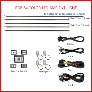 Car Ambient Light 18 in 1 RGB 64 Colors Symphony Interior Acrylic Guide Fiber Strip Decoration Atmosphere Light With App Contro