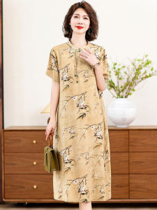 Váy Dài Cotton Lụa Phong Cách Mới Cho Mẹ Trung Niên Mùa Hè Cổ Truyền Trung Quốc Váy Dài Vừa Vặn Thời Trang Mới Cho Phụ Nữ Trung Niên Và Cao Tuổi