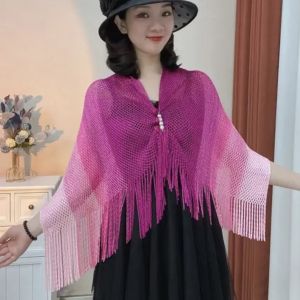 New Arrival Gradient Color All-Matching Elegant Temperamental Tassels Cut Out Summer Sun Protection Shawl Travel Photography Variety Shawl Explosion