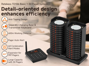 Retekess TD186 Smart Food Pager | 600m Long Range | Anti-Tip Design | Silent Button | 31 Alert Modes | Essential for Restaurants/Cafe&Coffee shop/Banquet Halls