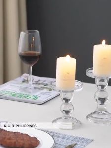 【Local Delivery】Clear Glass Candle Holder Elegant Pillar Taper & Tealight Candlesticks for Dinner Table Wedding
