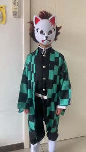 Anime Tanjirou Kamado Cosplay Demon Slayers Kimetsu no Yaiba Cosplay Costume Wig Mask Kimono Cloak halloween Uniform Adult Kids