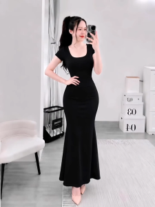 Set áo cổ vuông tay ngắn kèm chân váy dài đuôi cá KVYBODY S50 chất thun cotton borip lụa dày mịn co giãn