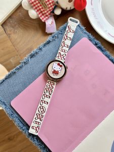 Sanrio | Hello Kitty Striped Letter Printed Magnetic Silicone Case Watch Strap for Samsung Watch 9/8 Ultra 2 for Huawei 20 22mm Wristband