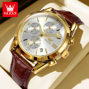 OLEVS | OLEVS Quartz Watch for Men Multifunctional Chronograph Dial Leather Strap Waterproof Luminous High Quality Mens Wristwatches