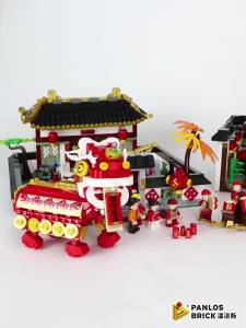 Dragon Year Building Blocks Compatible with  Pan Luo Si Building Blocks Chinese Style Spring Festival Lion Dance Dragon Dance Family Portrait Assembled Toys