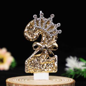 Nến Sinh Nhật Hình Vương Miện Lấp Lánh Vàng Số 0-9 Trang Trí Bánh Kem Nơ Đính Đá Cho Tiệc Kỷ Niệm 18 Năm Ngày Cưới