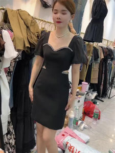 Fashionable Short-Sleeved Square-necked Womens Dress 2023 Summer New Arrival Stylish Korean Version Prom Gown