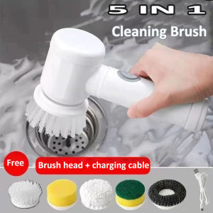 5 in 1 Electric Spin Scrubber Electric Bathroom Cleaning Brush with 5 Replaceable Heads Handheld Cleaning Brush