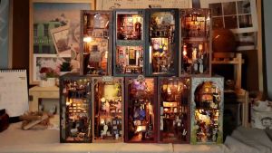 CUTEBEE DIY Book Nook Kit 3D Wooden Puzzle Miniature House with Dust Cover Bookshelf Insert Decor for Adults and Teens