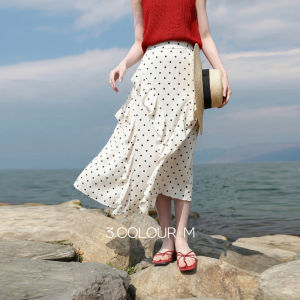 3COLOUR·S | Polka Dot Ruffle A-Line Long Skirt