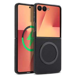 Ốp Lưng Da Vân Sợi Carbon Dành Cho Samsung Galaxy Z Flip Tương Thích Sạc Không Dây MagSafe Dành Cho Các Mẫu 8 7 6 5 4 Flip8 Flip7FE