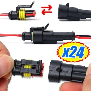 2 Pin Car Waterproof Connector Electrical Terminal Quick Connector Waterproof Male Female Electrical Connector Plugs with Wire Trucks Motorcycles Accessories