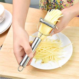 Stainless Steel Peeler Multifunction Grater Fruit Vegetable Slicer Peeler Cooking Tools For Peeling And Wire Shaving 2-In-1 Multifunctional Peeler Kitchen Accessories (Silver)
