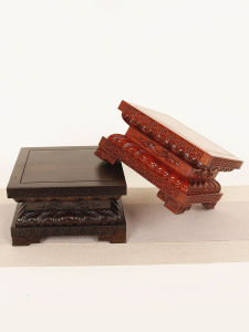 Black Ebony Wooden Base Sculpture Buddhist Image Engraving Lotus Flower Guanyin General Wealth God Higher Pear Base Home Decor