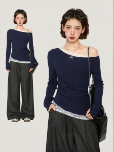 BAIDAIFEI | Lace One-Shoulder Illusion Tunic Early Autumn