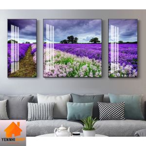 Tranh tráng gương trèo tường cao 60cm dài 12m tranh hoa tím Yennhi_Shop giảm giá kịch sàn