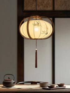 SANGEJIANGREN | Designer-painted Bamboo Leaves Real Wood Cloth Lamp