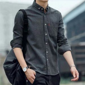 Slim Fit Long Sleeve Striped Shirt Mens Casual Workwear Vintage American Style Large Size Coat for Youth Autumn Spring Season