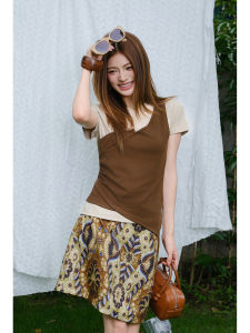 Cupro Cotton T-Shirt Dress with Spaghetti Straps Ruched Waist and Irregular Design